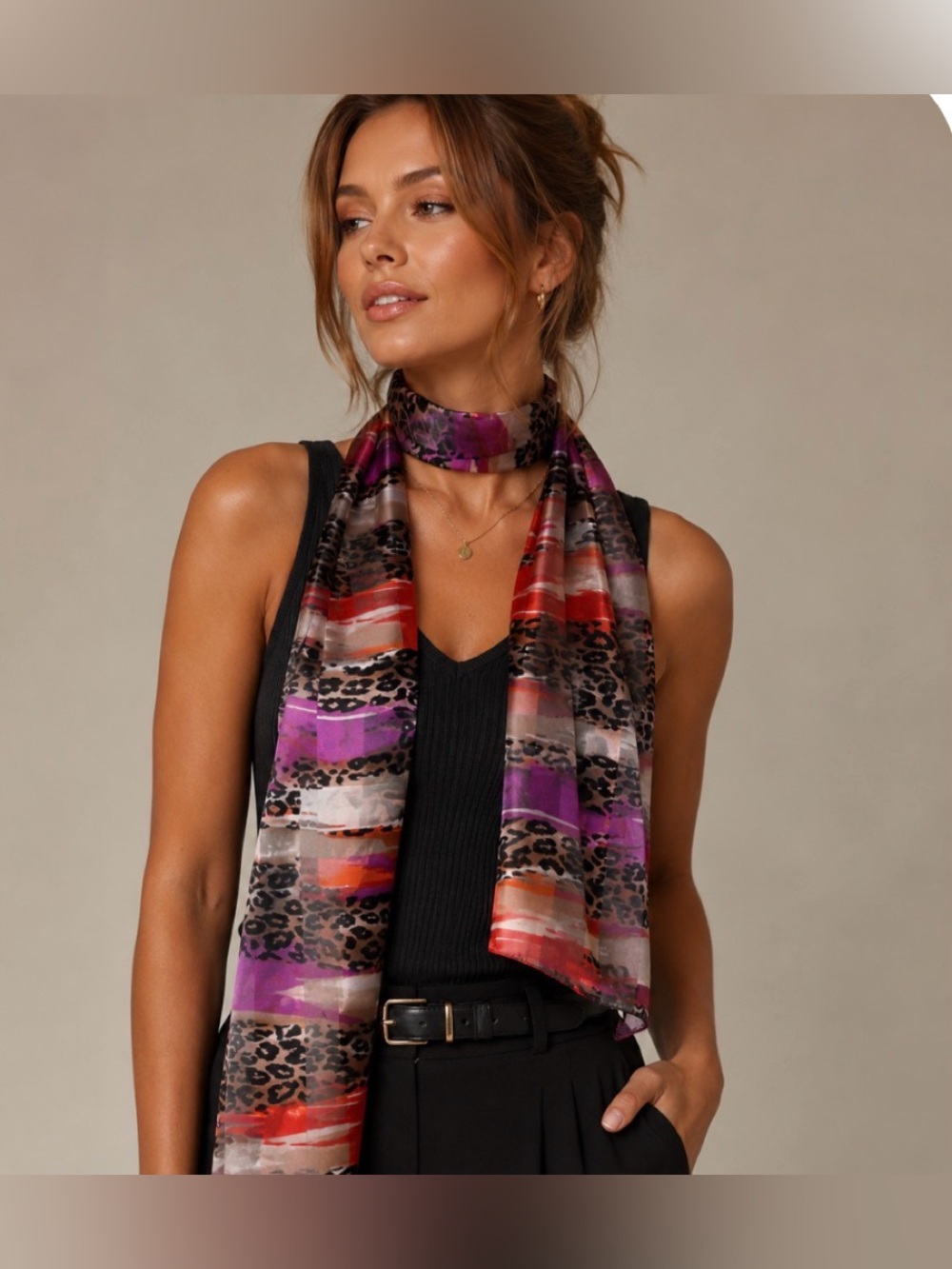 Leopard red purple multicolor scarf